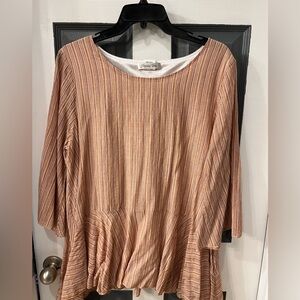 Paisley Vine Orange Tan Ribbed Pleated Blouse